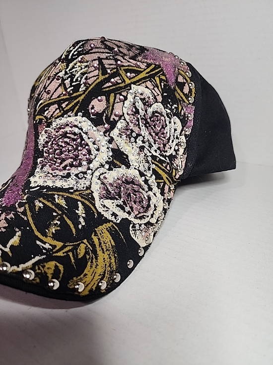 Stephanie Head Wear Snapback Hat Y2K Rose Embellished Ed Hardy Bejeweled Grunge - Picture 3 of 11